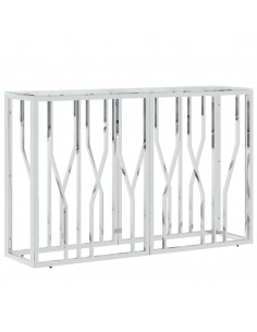 Tavolino Consolle 110x30x70 cm in Acciaio Inox e Vetro 2