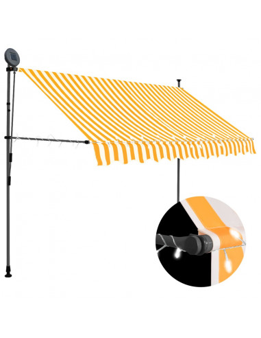 Tenda da Sole Retrattile Manuale LED 250 cm Bianca e Arancione