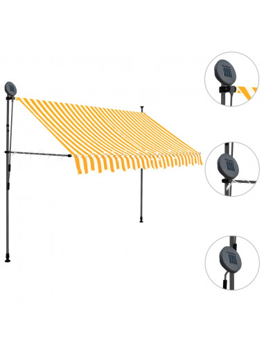 Tenda da Sole Retrattile Manuale LED 250 cm Bianca e Arancione