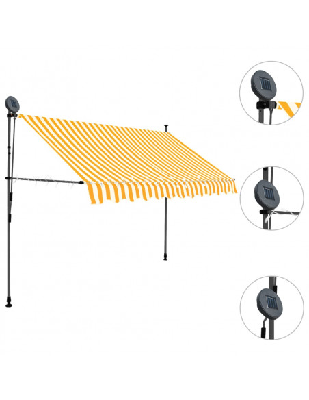 Tenda da Sole Retrattile Manuale LED 250 cm Bianca e Arancione