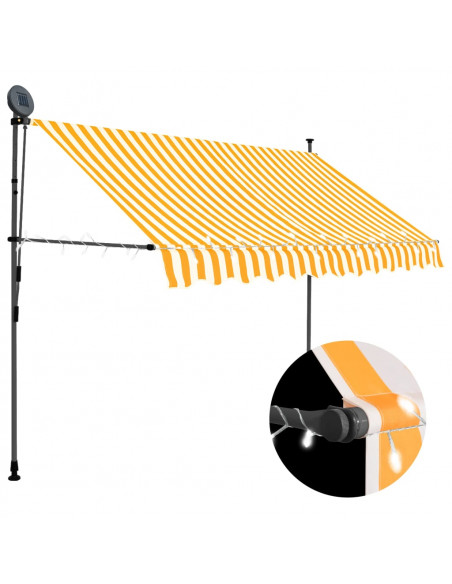 Tenda da Sole Retrattile Manuale LED 300 cm Bianca e Arancione
