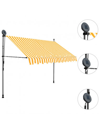 Tenda da Sole Retrattile Manuale LED 300 cm Bianca e Arancione