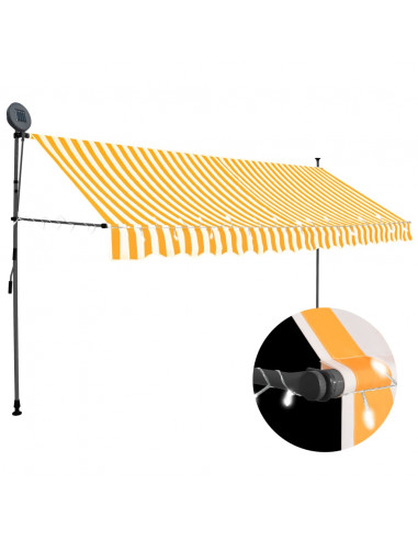 Tenda da Sole Retrattile Manuale LED 350 cm Bianca e Arancione