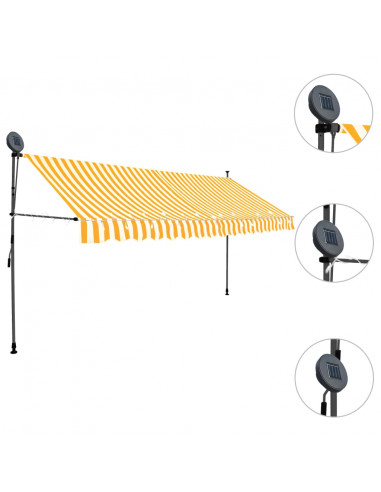 Tenda da Sole Retrattile Manuale LED 350 cm Bianca e Arancione