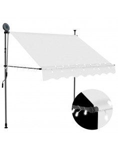 Tenda da Sole Retrattile Manuale con LED 150 cm Crema 2