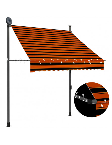 Tenda da Sole Retrattile Manuale LED 150 cm Arancione e Marrone