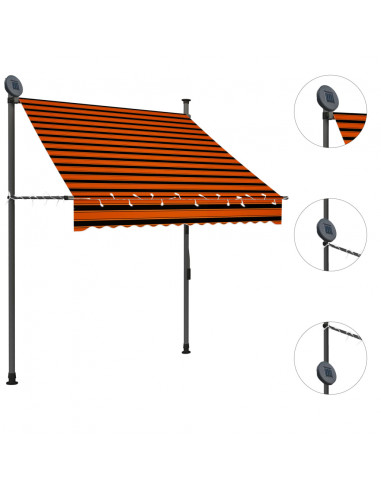 Tenda da Sole Retrattile Manuale LED 150 cm Arancione e Marrone