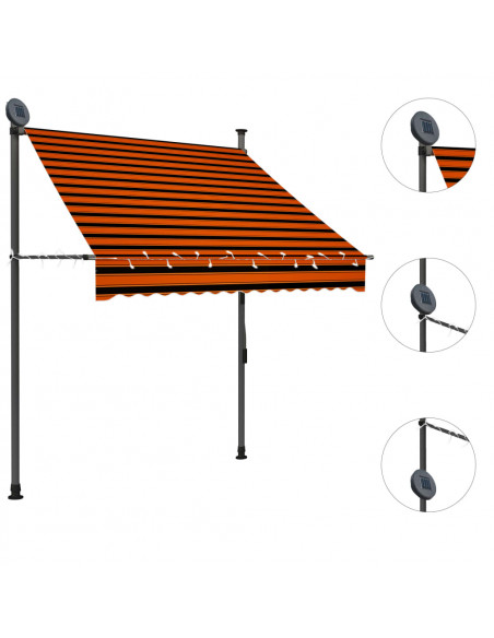 Tenda da Sole Retrattile Manuale LED 150 cm Arancione e Marrone