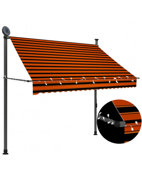 Tenda da Sole Retrattile Manuale LED 200 cm Arancione e Marrone