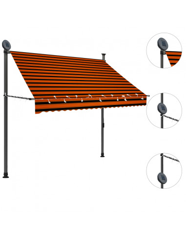 Tenda da Sole Retrattile Manuale LED 200 cm Arancione e Marrone