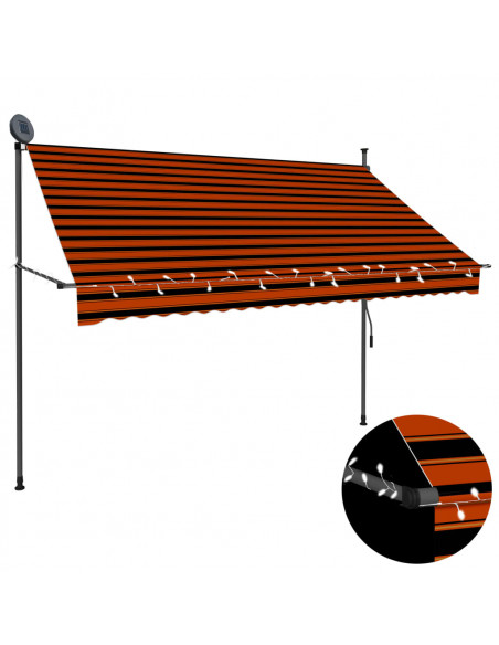 Tenda da Sole Retrattile Manuale LED 250 cm Arancione e Marrone