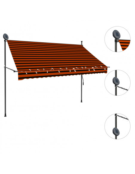 Tenda da Sole Retrattile Manuale LED 250 cm Arancione e Marrone