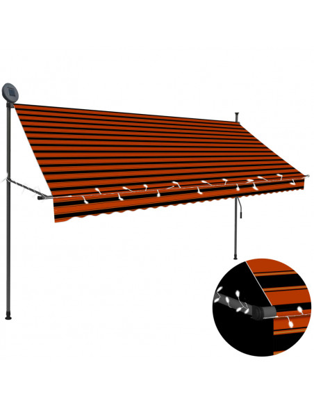 Tenda da Sole Retrattile Manuale LED 300 cm Arancione e Marrone