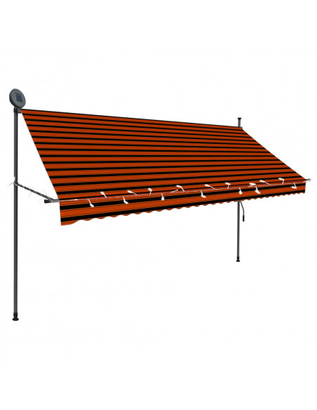 Tenda da Sole Retrattile Manuale LED 300 cm Arancione e Marrone