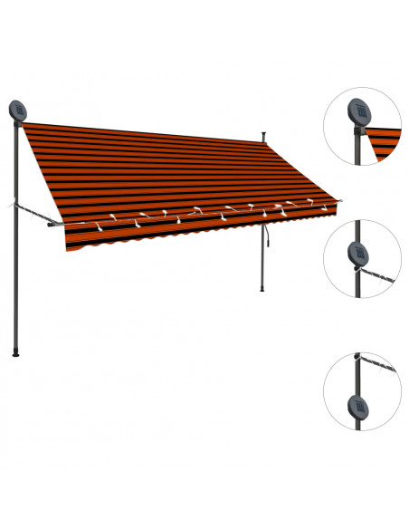Tenda da Sole Retrattile Manuale LED 300 cm Arancione e Marrone