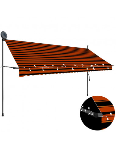 Tenda da Sole Retrattile Manuale LED 350 cm Arancione e Marrone
