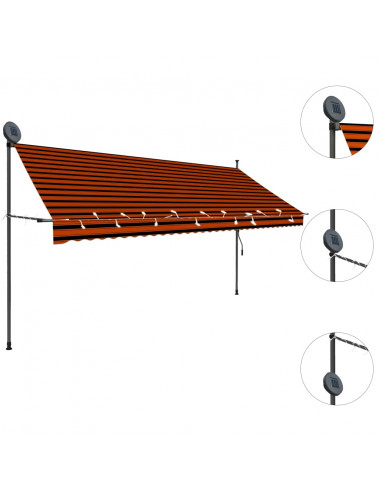 Tenda da Sole Retrattile Manuale LED 350 cm Arancione e Marrone