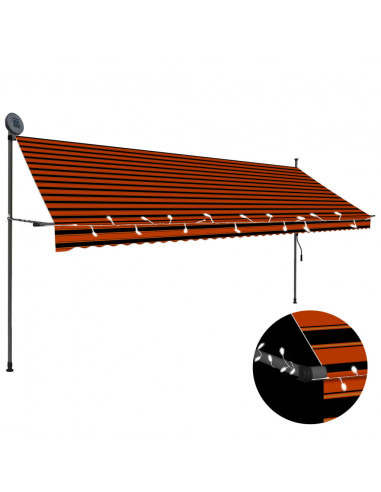 Tenda da Sole Retrattile Manuale LED 400 cm Arancione e Marrone