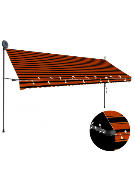 Tenda da Sole Retrattile Manuale LED 400 cm Arancione e Marrone