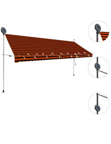 Tenda da Sole Retrattile Manuale LED 400 cm Arancione e Marrone