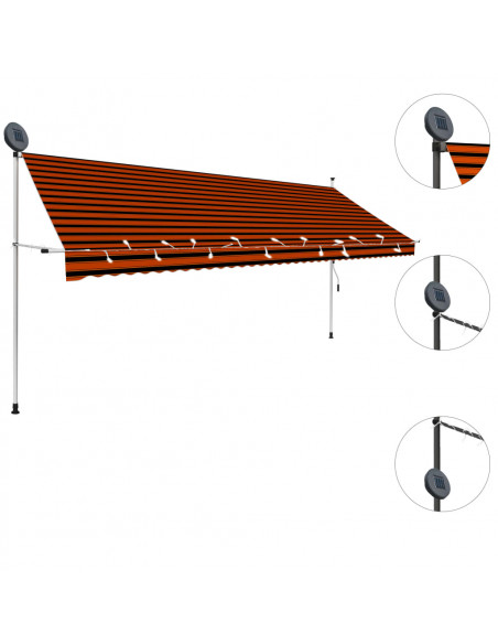 Tenda da Sole Retrattile Manuale LED 400 cm Arancione e Marrone