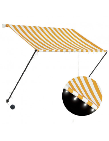 Tenda da Sole Retrattile con LED 150x150 cm Giallo e Bianco