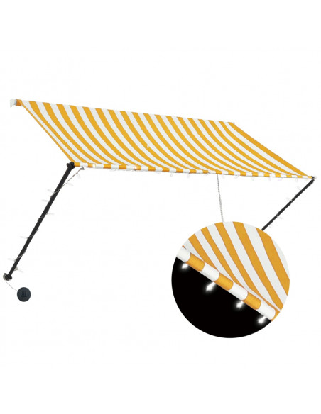 Tenda da Sole Retrattile con LED 250x150 cm Giallo e Bianco
