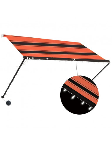 Tenda da Sole Retrattile con LED 250x150 cm Arancione e Marrone