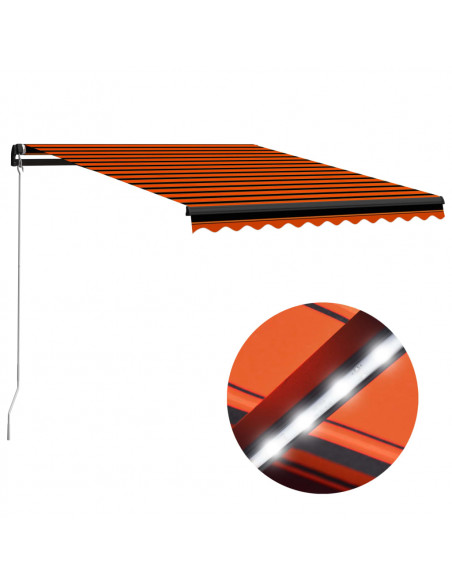 Tenda Retrattile Manuale con LED 300x250cm Arancione e Marrone