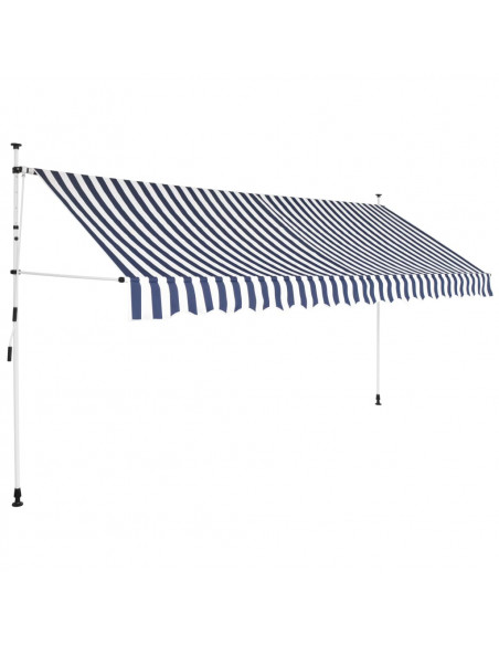 Tenda da Sole Retrattile Manuale 350 cm a Strisce Blu e Bianche