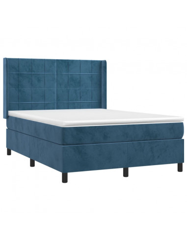 Letto a Molle con Materasso e LED Blu Scuro 140x200 cm