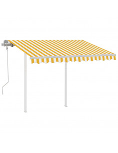 Tenda da Sole Retrattile Manuale e Pali 3x2,5 m Gialla e Bianca 2