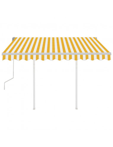 Tenda da Sole Retrattile Manuale e Pali 3x2,5 m Gialla e Bianca