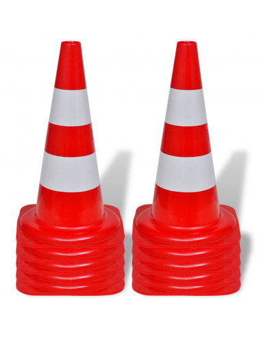 Set 10 Coni Stradali Segnaletici Riflettenti Rosso e Bianco 50 cm