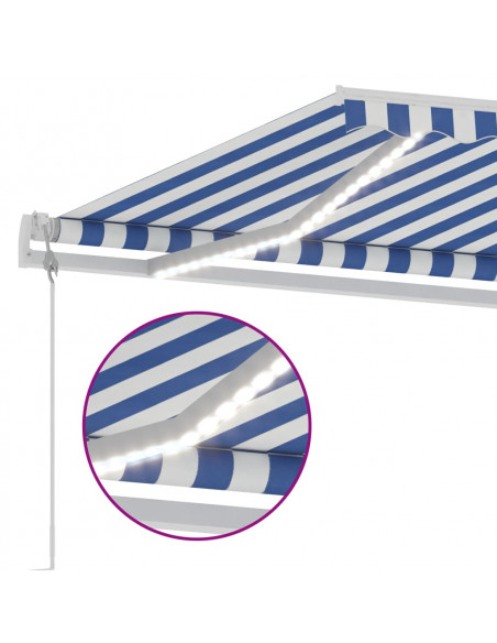 Tenda Automatica con Sensore Vento e LED 450x350 cm Blu Bianca