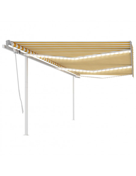 Tenda da Sole Retrattile Manuale con LED 6x3,5 m Gialla Bianca