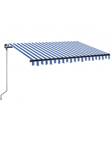 Tenda da Sole Retrattile Manuale con LED 350x250cm Blu e Bianca