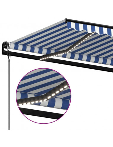 Tenda Automatica con Sensore Vento e LED 400x300 cm Blu Bianca