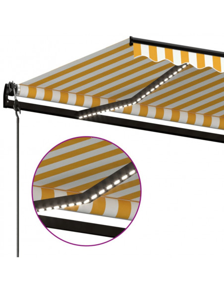 Tenda Automatica con Sensore Vento LED 450x300 cm Gialla Bianca