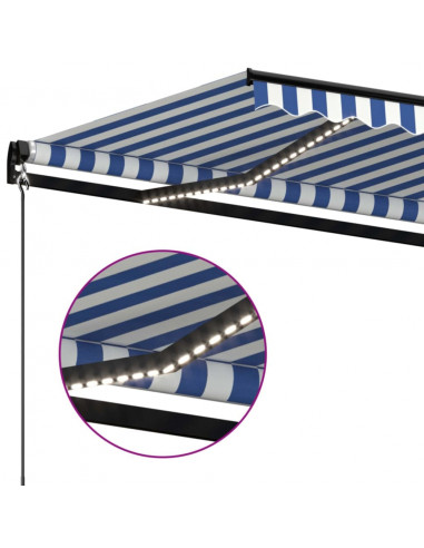 Tenda da Sole Retrattile Manuale con LED 400x350 cm Blu Bianco