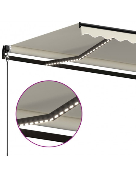 Tenda da Sole Retrattile Manuale con LED 400x350 cm Crema