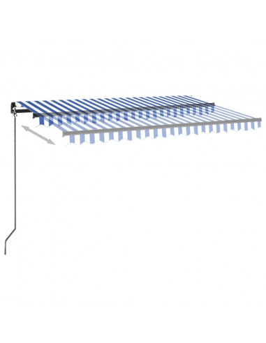 Tenda da Sole Retrattile Manuale con LED 450x350 cm Blu Bianca