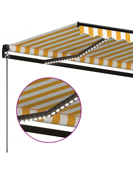 Tenda da Sole Retrattile Manuale LED 450x350 cm Giallo Bianco