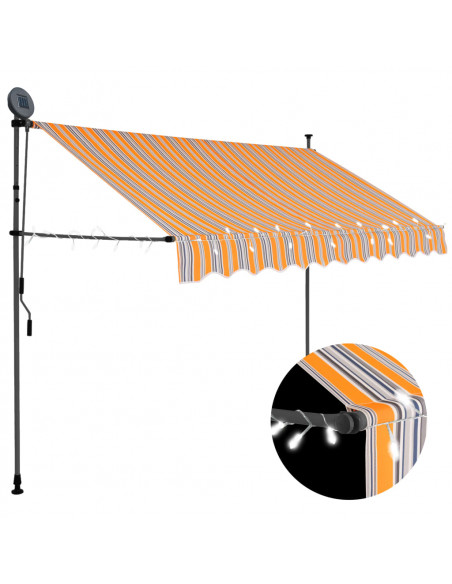 Tenda da Sole Retrattile Manuale con LED 300 cm Gialla e Blu