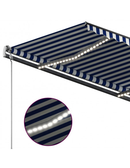Tenda Automatica Sensore Vento e LED 3,5x2,5 cm Blu e Bianca