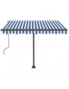 Tenda da Sole Retrattile Manuale con LED 350x250cm Blu e Bianco 2