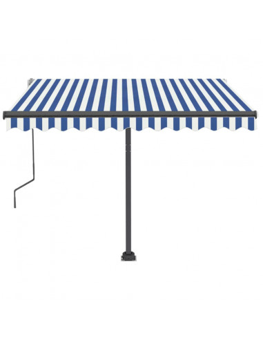 Tenda da Sole Retrattile Manuale con LED 350x250cm Blu e Bianco