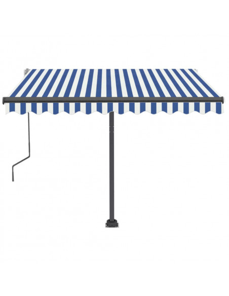 Tenda da Sole Retrattile Manuale con LED 350x250cm Blu e Bianco