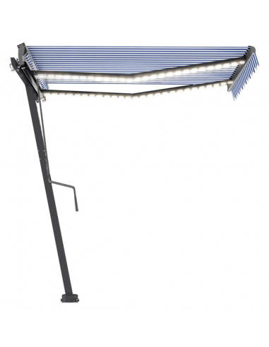 Tenda da Sole Retrattile Manuale con LED 350x250cm Blu e Bianco