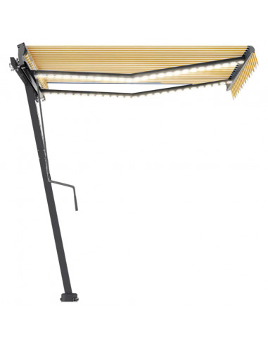 Tenda da Sole Retrattile Manuale LED 350x250 cm Gialla e Bianca